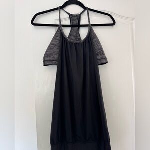 Lululemon built in sports bra tank, black with gray/taupe sports bra size 12
